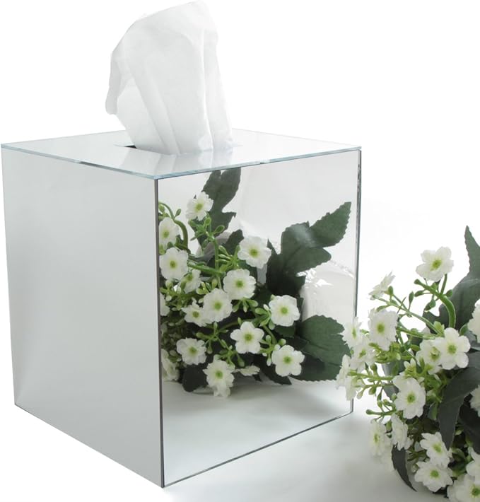 JackCubeDesign Acrylic Mirror Tissue Box Cover – Square Kleenex & Napkin Holder Organizer Stand