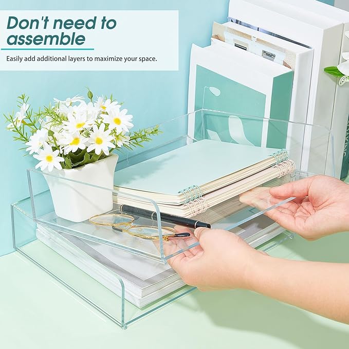 Acrylic Desk Organizers and Accessories Tier Paper File Organizer Tray Stackable Document Clear Desk Accessories for Office Workspace Organization