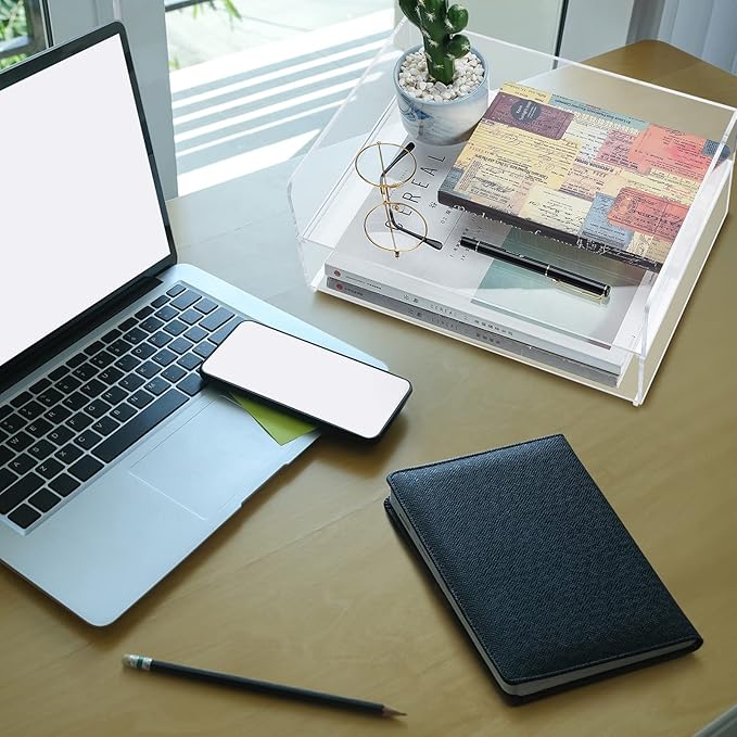 Acrylic Desk Organizers and Accessories Tier Paper File Organizer Tray Stackable Document Clear Desk Accessories for Office Workspace Organization