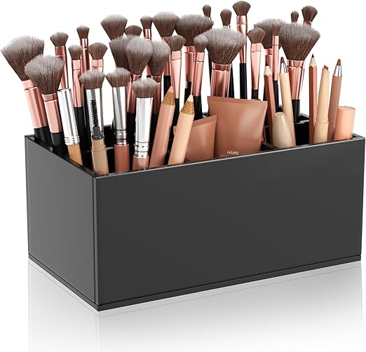 Black Acrylic Makeup Brush Holder 6-Slots for Vanity Countertop