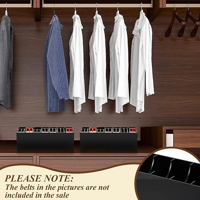 2 Pcs Belt Organizer Acrylic Belt Storage Holder 7 Compartments Christmas Display Case Belt Container Holder for Closet and Drawer, Belt Watch Storage Holder Accessories