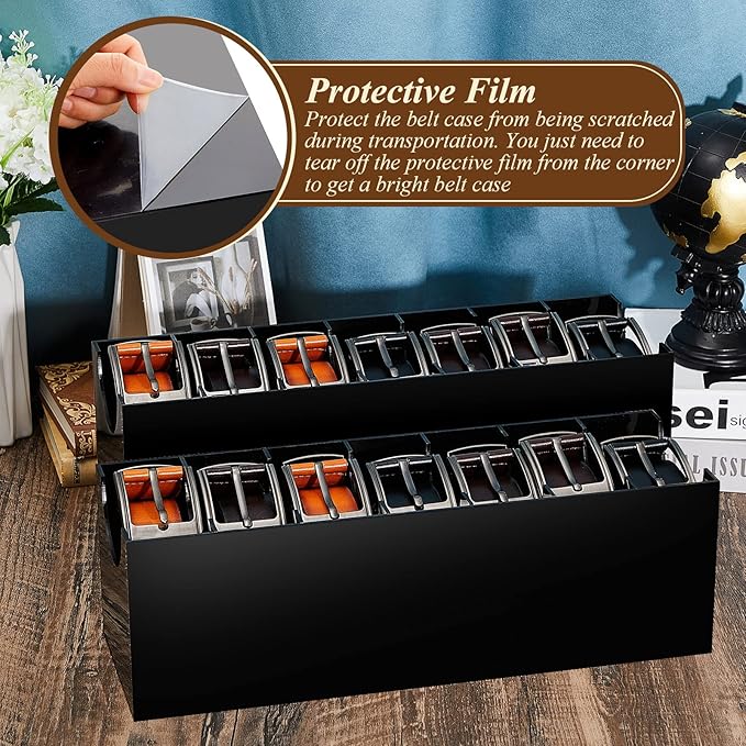 2 Pcs Belt Organizer Acrylic Belt Storage Holder 7 Compartments Christmas Display Case Belt Container Holder for Closet and Drawer, Belt Watch Storage Holder Accessories