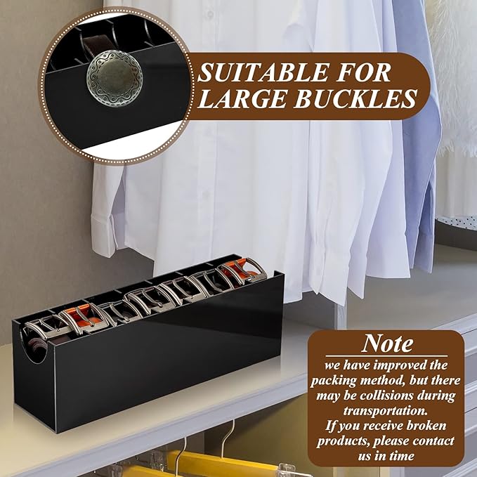 2 Pcs Belt Organizer Acrylic Belt Storage Holder 7 Compartments Christmas Display Case Belt Container Holder for Closet and Drawer, Belt Watch Storage Holder Accessories