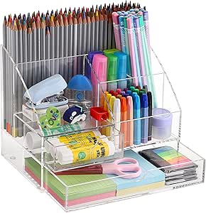 Acrylic Desk Supply Organizer with Drawers – Clear Pen, Stationery & Office Storage Box