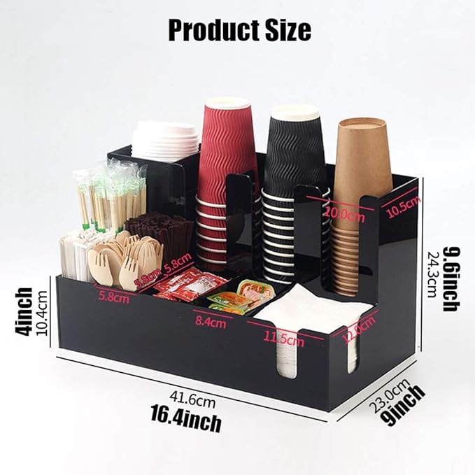 11 Compartment Upright Coffee Condiment and Cup Storage Organizer Acrylic Material for Paper Cups Napkins and Tableware Storage Etc