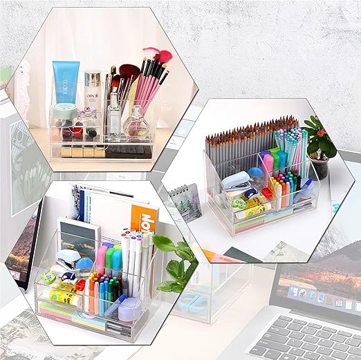 Acrylic Desk Supply Organizer with Drawers – Clear Pen, Stationery & Office Storage Box