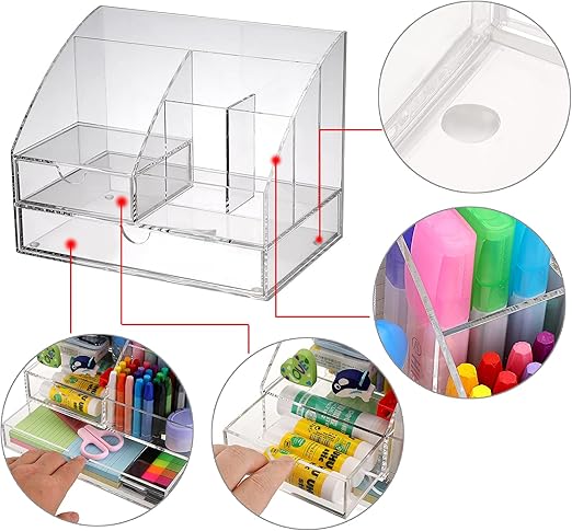 Acrylic Desk Supply Organizer with Drawers – Clear Pen, Stationery & Office Storage Box