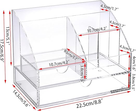 Acrylic Desk Supply Organizer with Drawers – Clear Pen, Stationery & Office Storage Box