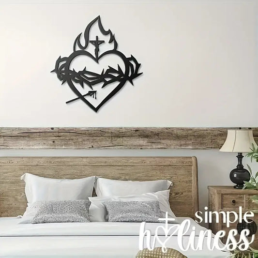Catholic Cross with Thorns & Flames, Modern - Christian Home Decor - - Christmas & Baptism - For Church or Home