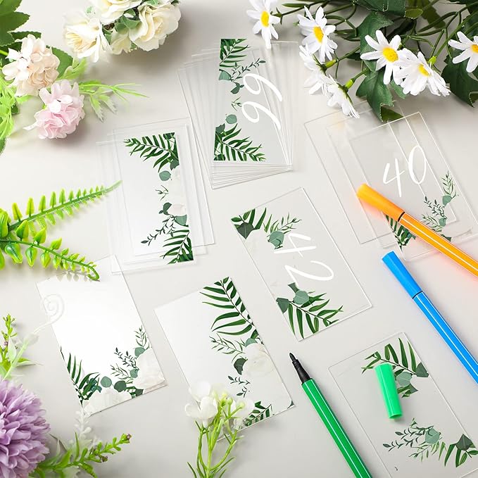 120 Pcs Clear Acrylic Wedding Place Cards Acrylic Table Number Card Blank Name Plate Seating Chart Sign for Wedding DIY Table Setting Banquet Party(Rectangular Style)