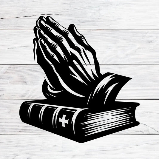 Christian Praying Hands with Bible - Christmas & Baptism - For Church & Home Decal
