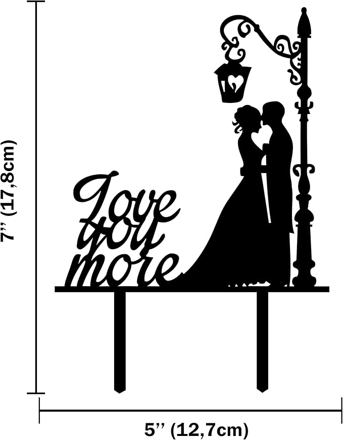 Wedding Cake Topper – “Love You More” Bride & Groom Kissing Under Lamp Silhouette – Romantic Cake Decoration for Wedding Party
