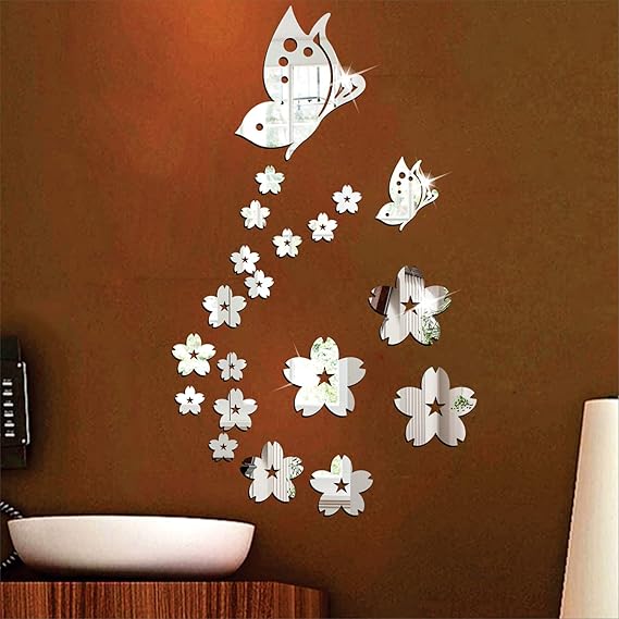 Flowers & Butterflies Acrylic Wall Decor | 21 pieces Acrylic Home Wall Decor