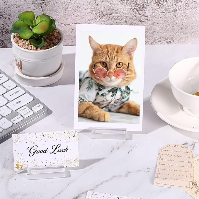 Clear Acrylic Stands – 10 Pack Place Card Holders, Table Number & Business Card Display Holders for Weddings, Dining Tables, Shops & Offices