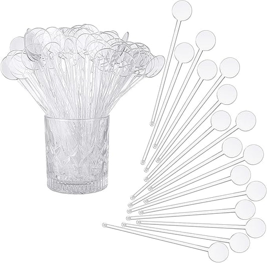 240pcs Disposable Plastic Stirring Sticks – Transparent Disc Top Coffee & Beverage Mixing Rods