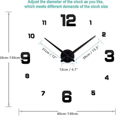 3D Wall Clock, Frameless Wall Clock DIY Wall Decoration, 3D Wall Clock Home Decor