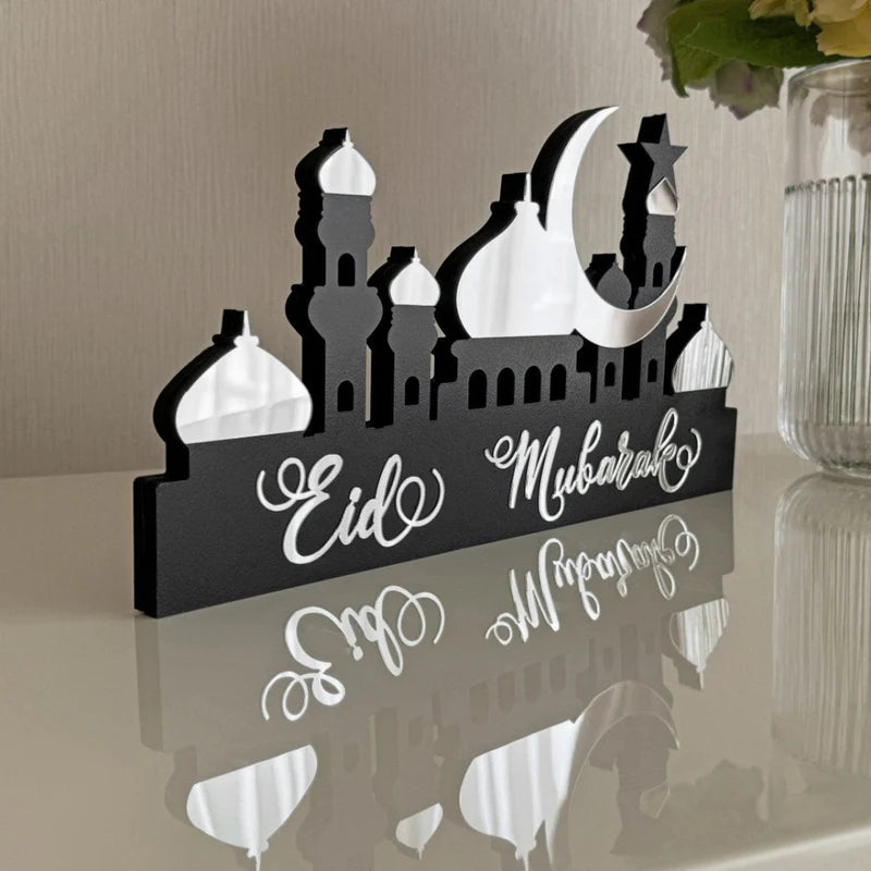 Acrylic Eid Mubarak Table Decor – Mosque Skyline Sign