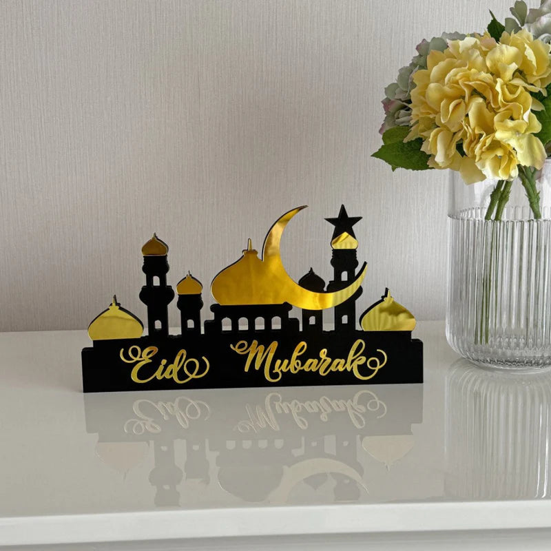 Acrylic Eid Mubarak Table Decor – Mosque Skyline Sign