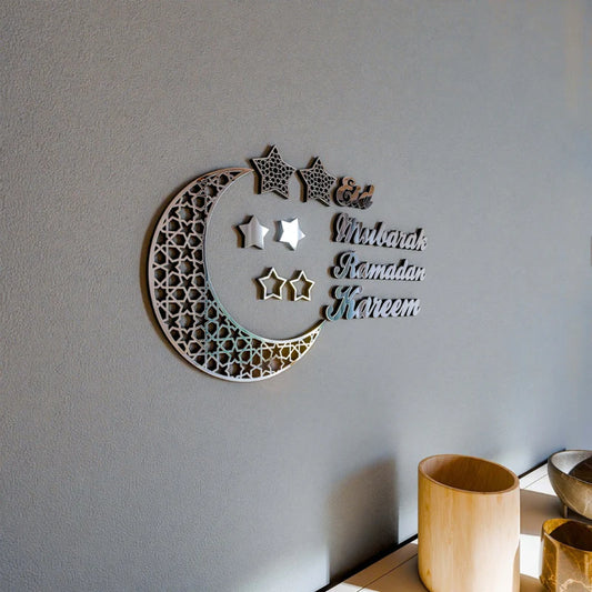 Acrylic Geometric Moon Wall Decor – Modern Islamic Art Set