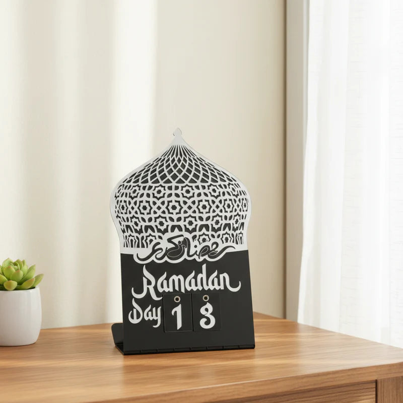 Acrylic Ramadan Countdown Calendar – Luxury Mirror Gold & Matte Black Tabletop Decor