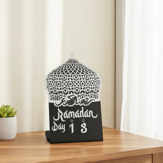 Acrylic Ramadan Countdown Calendar – Luxury Mirror Gold & Matte Black Tabletop Decor