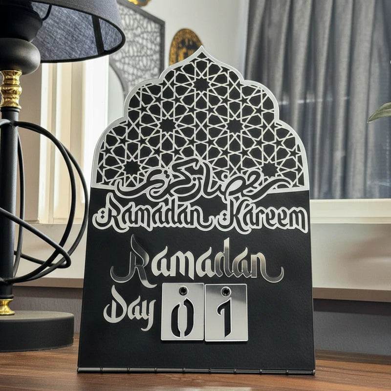 Geometric Motif Acrylic Ramadan Calendar – Modern Islamic Table Decor & Daily Countdown