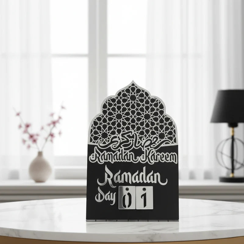 Geometric Motif Acrylic Ramadan Calendar – Modern Islamic Table Decor & Daily Countdown