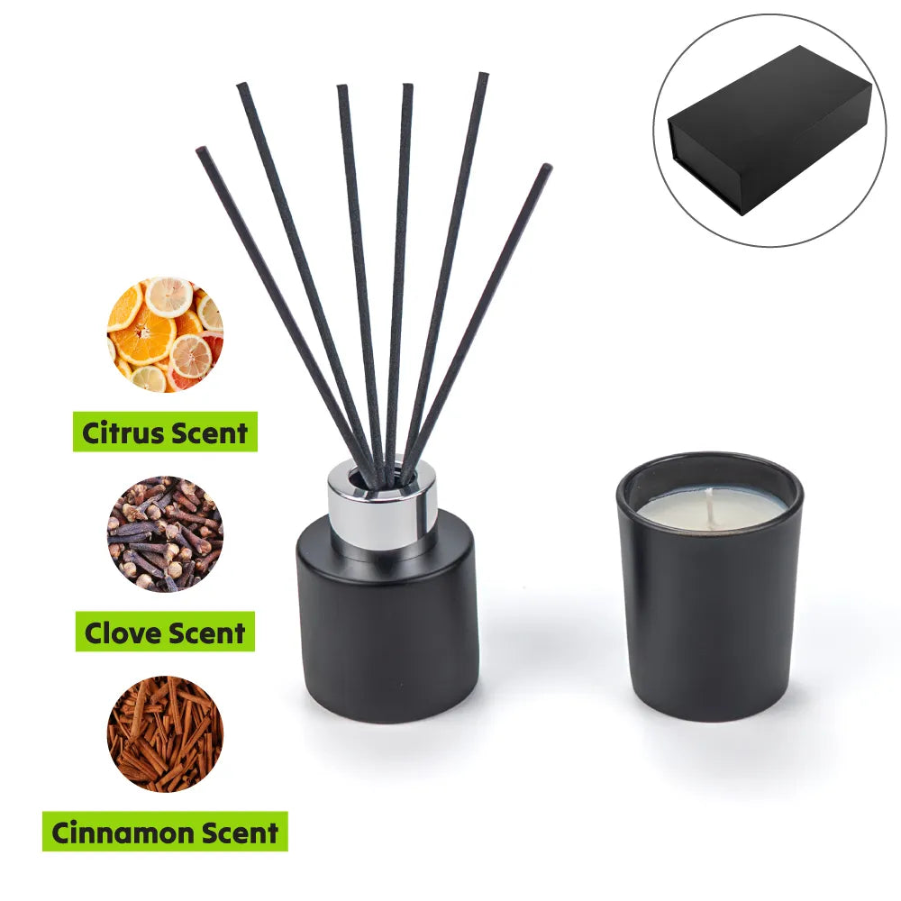 Matte Black Scented Candle and Aroma Reed Diffuser Gift Set