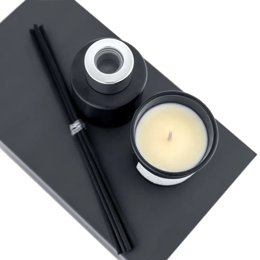 Matte Black Scented Candle and Aroma Reed Diffuser Gift Set