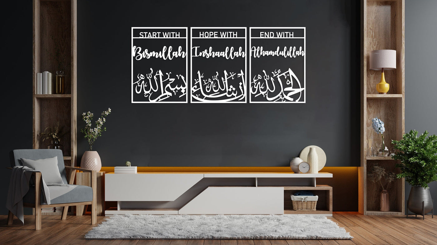 Bismillah InshaAllah Alhamdulillah Acrylic Islamic Wall Art Set of 3, Large Islamic Decor